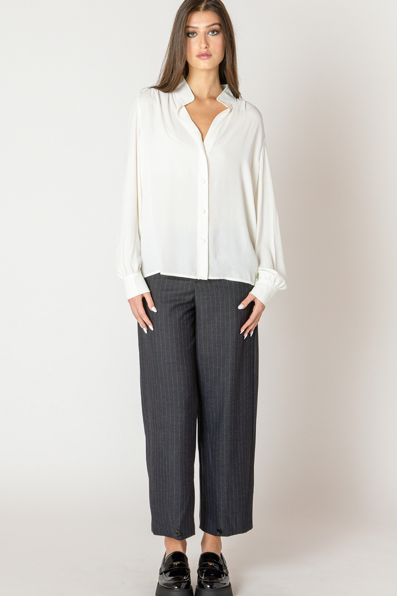 Light Gray Relaxed Button Front Blouse Shirt