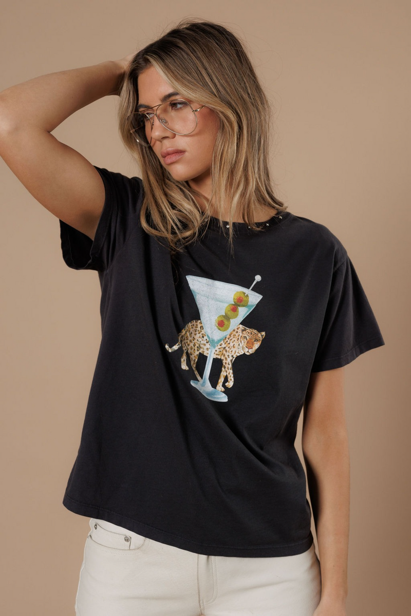 Rosy Brown Leopard Martini Wide Boy Tee Tee