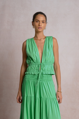 Gray Charlie Sleeveless Tie Front Top Top