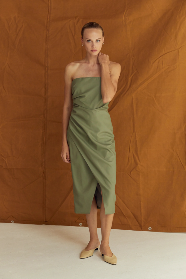 Saddle Brown Reeve Vegan Leather Tube Midi Dress Midi Dress