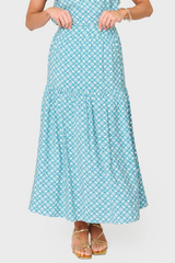 Lavender Playa Tiered Maxi Skirt in Teal Leaf Tile Maxi Skirt