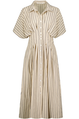 White Smoke Maude Waist Detail Shirtdress in Charcoal Stripe Midi Dress