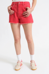 White Smoke Troublemaker High Rise Short | Chili Pepper Denim Shorts