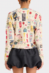 Dark Slate Gray Nancy Cardigan in Antique White Treasure Print Cardigan