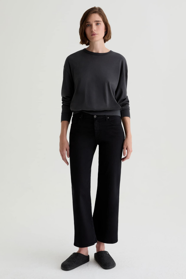 Light Gray Saige Wide Leg Crop | Super Black Jeans