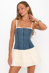 White Smoke Tiffany Skort Dress in Denim W/Cream Voile Dress