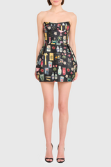 Antique White Bowery Dress in Black Treasure Print Mini Dress