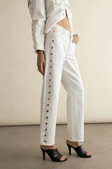 Antique White Lexi Mid Rise Bowed Straight Jean | Vivid White Jeans