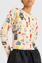 Antique White Nancy Cardigan in Antique White Treasure Print Cardigan