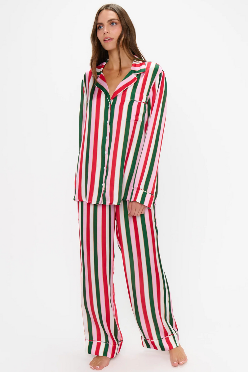 White Smoke Classic PJ Set in Jolly Stripes Silky Pajamas