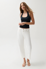 Light Gray Kacey Mid Rise Cuffed Boyfriend Jean | Optic White Jeans