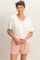 Antique White Niles Oversized V-Neck Top T Shirt