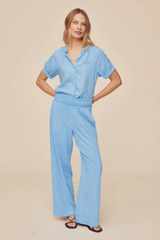 Gray Smocked Waist Wide Leg Pant Pant
