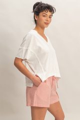 Light Gray Niles Oversized V-Neck Top T Shirt