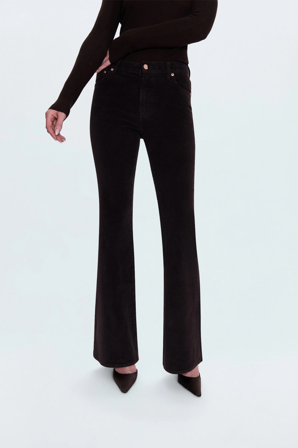 Black Kinsley Mid Rise Ultra Flare | Mocha Jeans