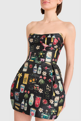 Dark Slate Gray Bowery Dress in Black Treasure Print Mini Dress