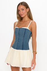 White Smoke Tiffany Skort Dress in Denim W/Cream Voile Dress