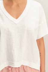 Antique White Niles Oversized V-Neck Top T Shirt