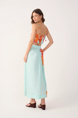 Misty Rose Blue Lily Crop Top and Midi Skirt Outfit Sets
