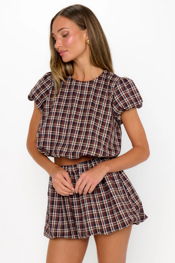 Dark Slate Gray Highland Crop Top in Saddle Plaid Top