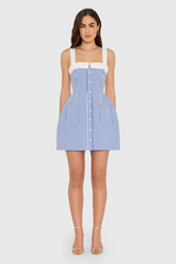 Lavender Mindy Dress in Blue Ivory Stripe Mini Dress