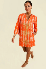 Antique White Ines Caftan Mini Dress in Hibiscus Mosaic Mini Dress