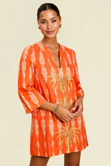 Antique White Ines Caftan Mini Dress in Hibiscus Mosaic Mini Dress