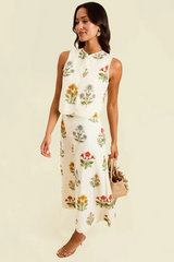 Antique White Santiago Convertible Midi Skirt in Sunrise Meadows Midi Skirt