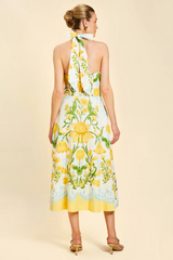 Bisque Copacabana Halter Midi Dress in Lemon Verbena Midi Dress