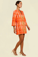 Antique White Ines Caftan Mini Dress in Hibiscus Mosaic Mini Dress