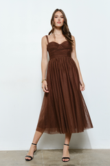 Dark Slate Gray Dotted In Love Tulle Bustier Midi Dress Midi Dress