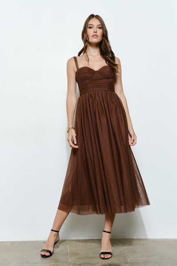 Dark Slate Gray Dotted In Love Tulle Bustier Midi Dress Midi Dress