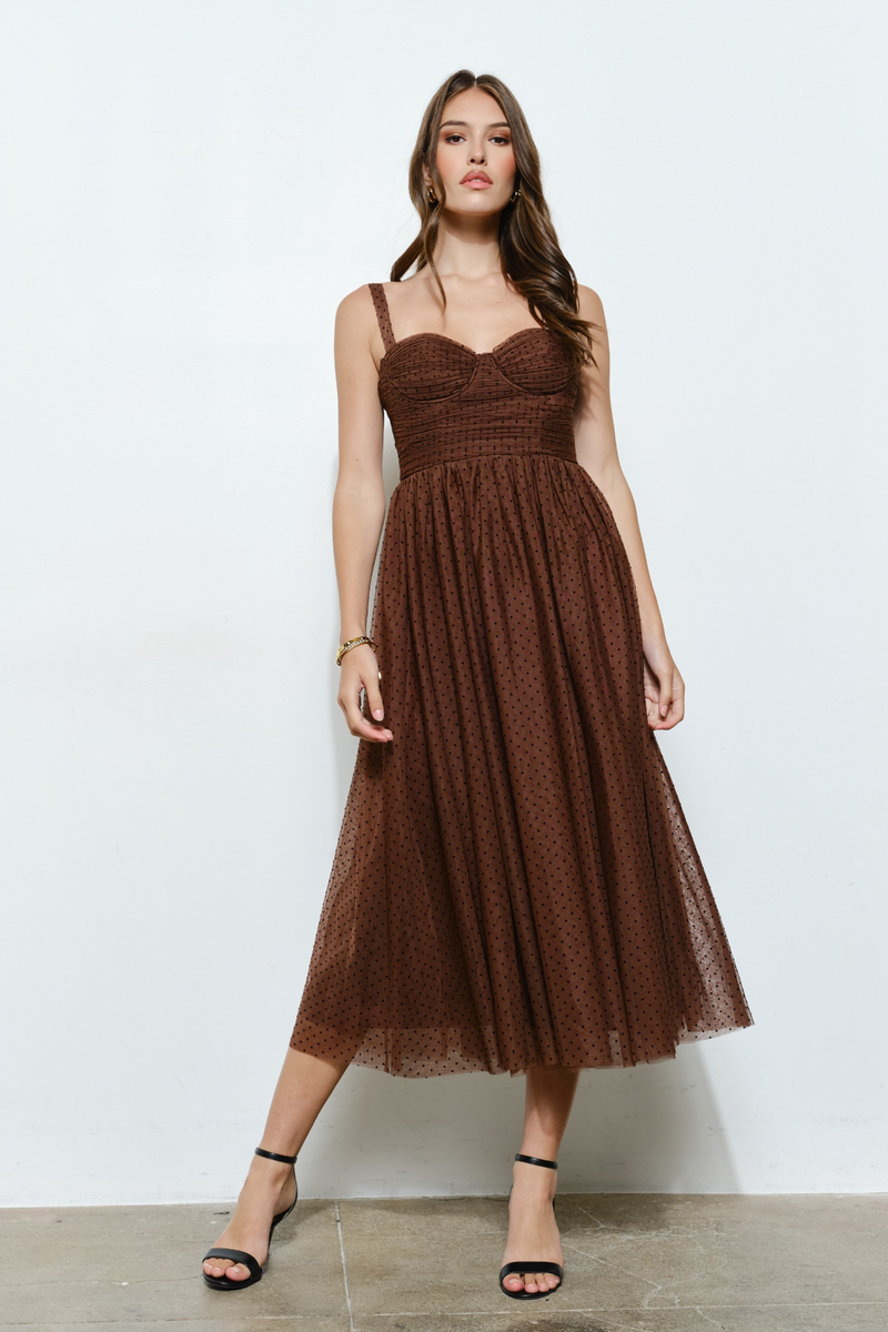 Dark Slate Gray Dotted In Love Tulle Bustier Midi Dress Midi Dress