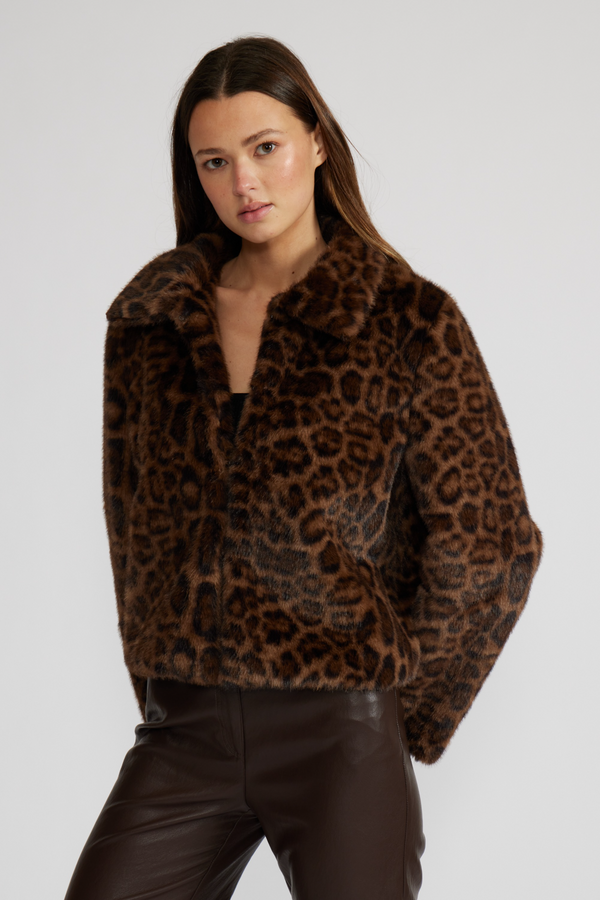 Light Gray Bambi Faux Fur Jacket in Leopard Jacket