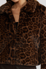 Black Bambi Faux Fur Jacket in Leopard Jacket
