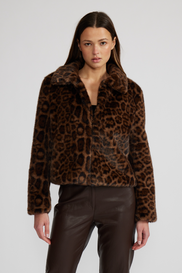Light Gray Bambi Faux Fur Jacket in Leopard Jacket