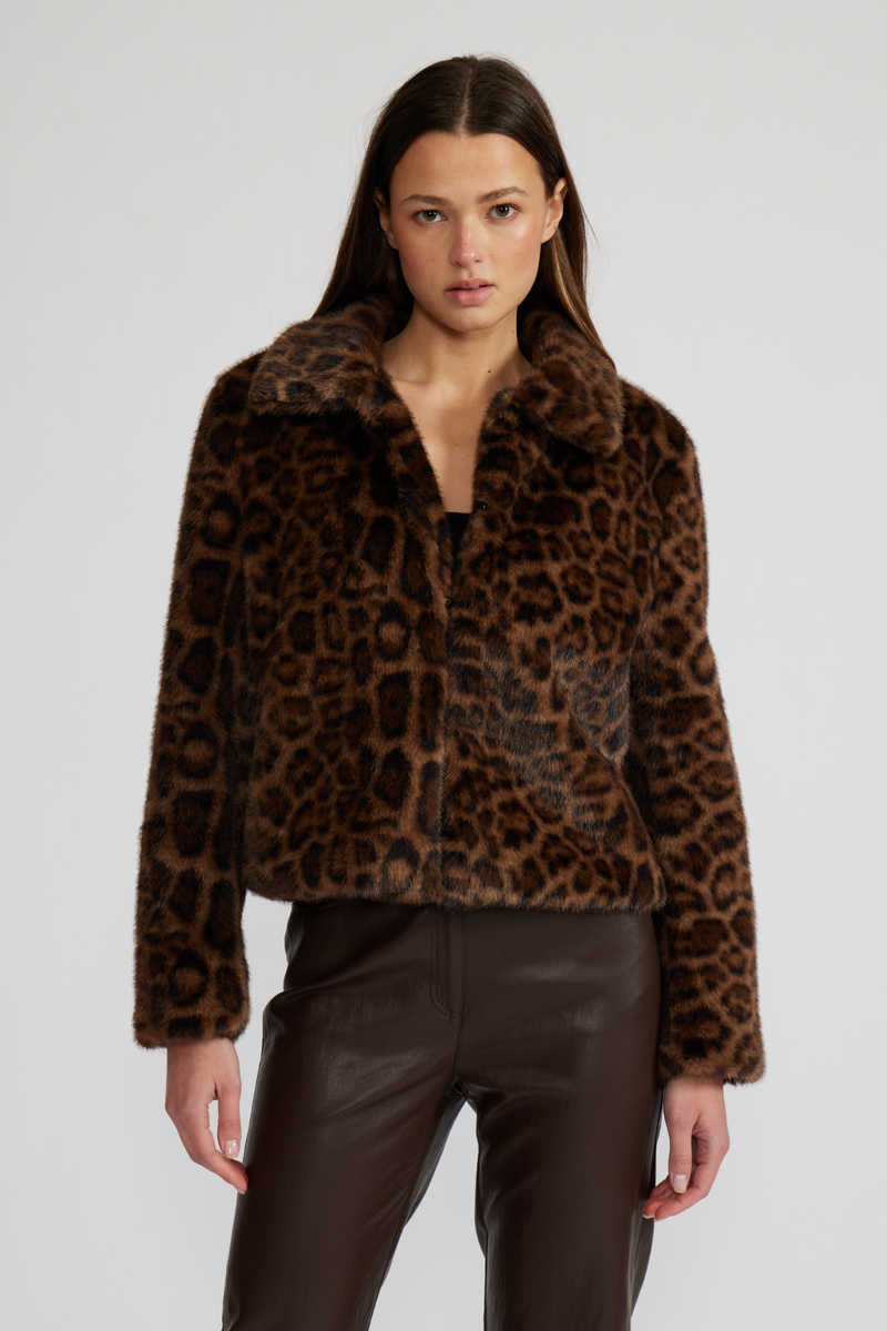 Light Gray Bambi Faux Fur Jacket in Leopard Jacket