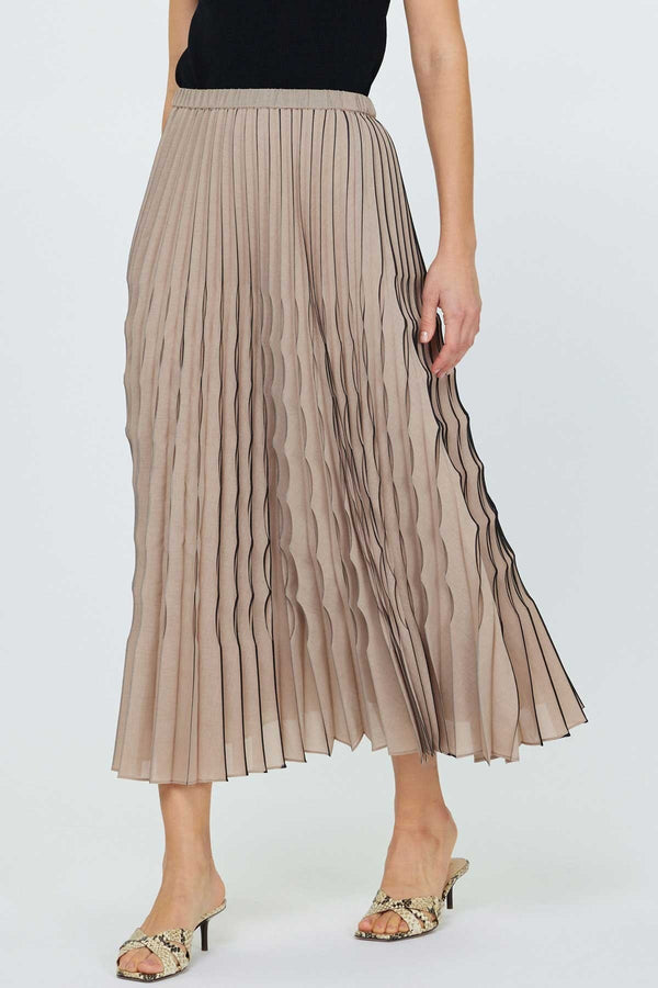 Light Gray Montana Pleated Midi Skirt in Taupe/Black Midi Skirt