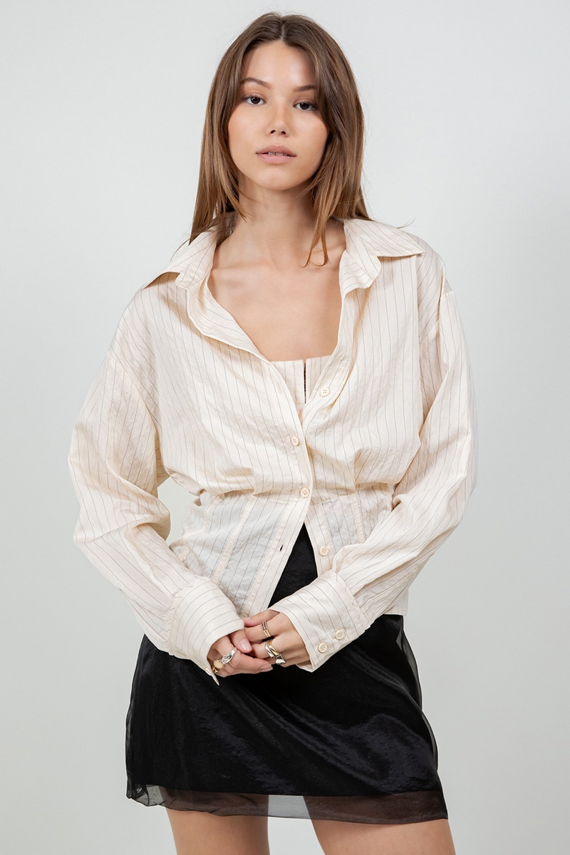 Light Gray Pinstripe Confessions Layered Shirt Shirt