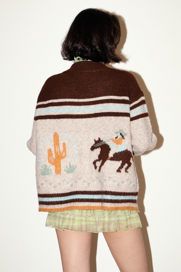Antique White Cowboy Desert Zip Knit Cardigan Cardigan