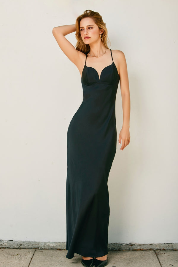 Midnight Sonnet Satin Maxi Dress