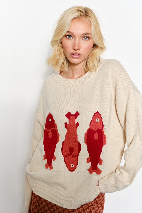 Light Gray Shawnee Fish Sweater Sweater