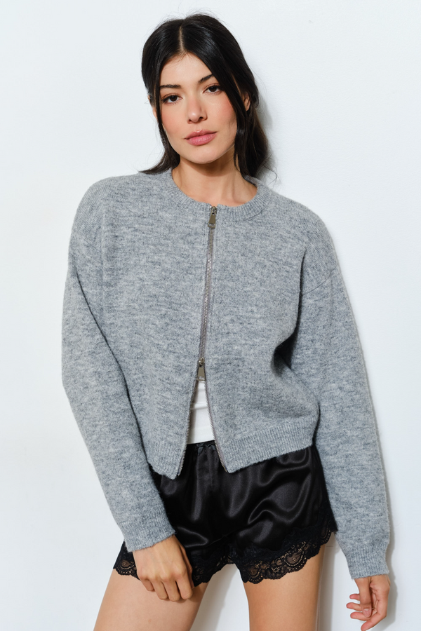 Light Gray Bennie Zip Cardigan Cardigan