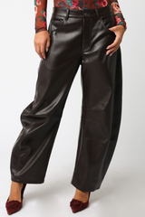Light Gray Marian Pu Leather Barrel Pant Pant