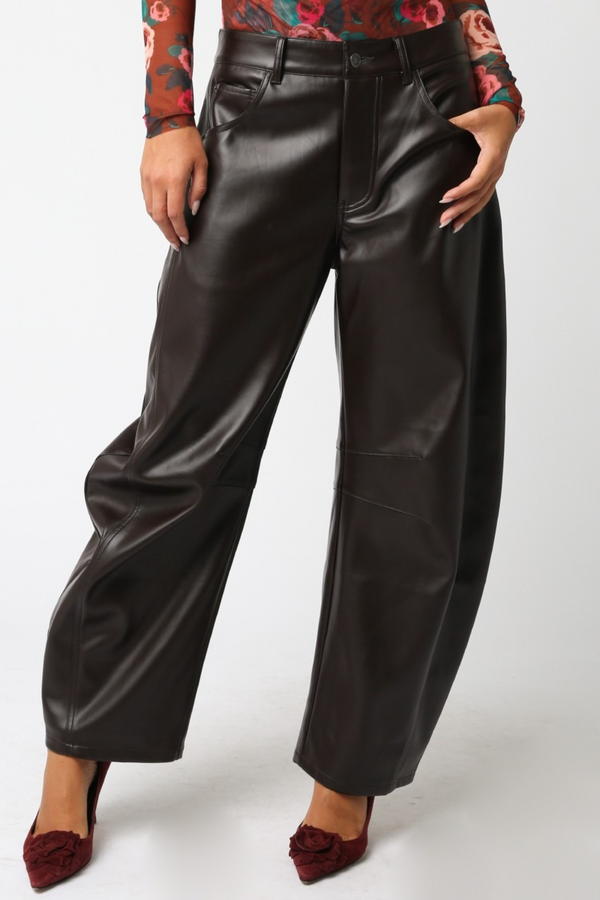 Light Gray Marian Pu Leather Barrel Pant Pant