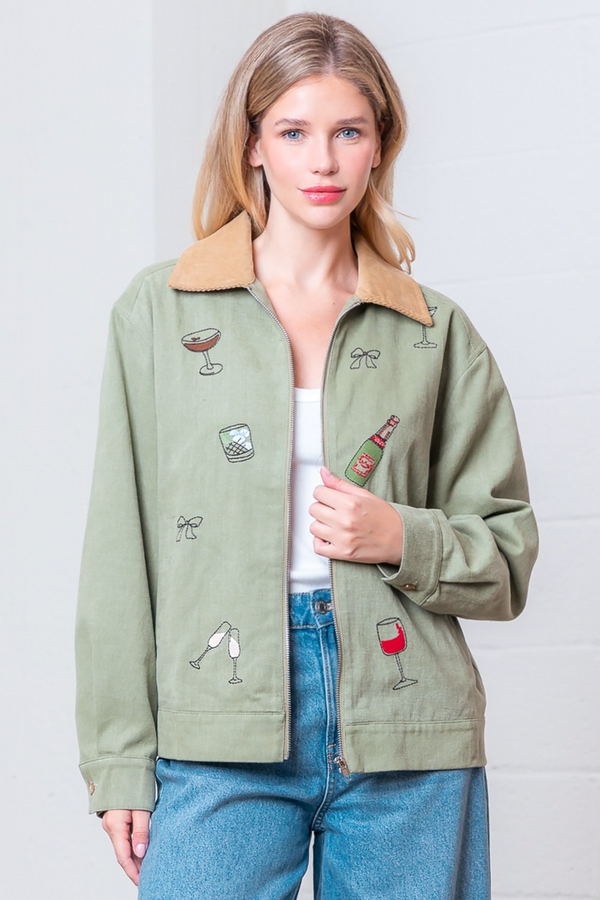 Light Gray Sip & Stitch Embroidered Jacket Jacket