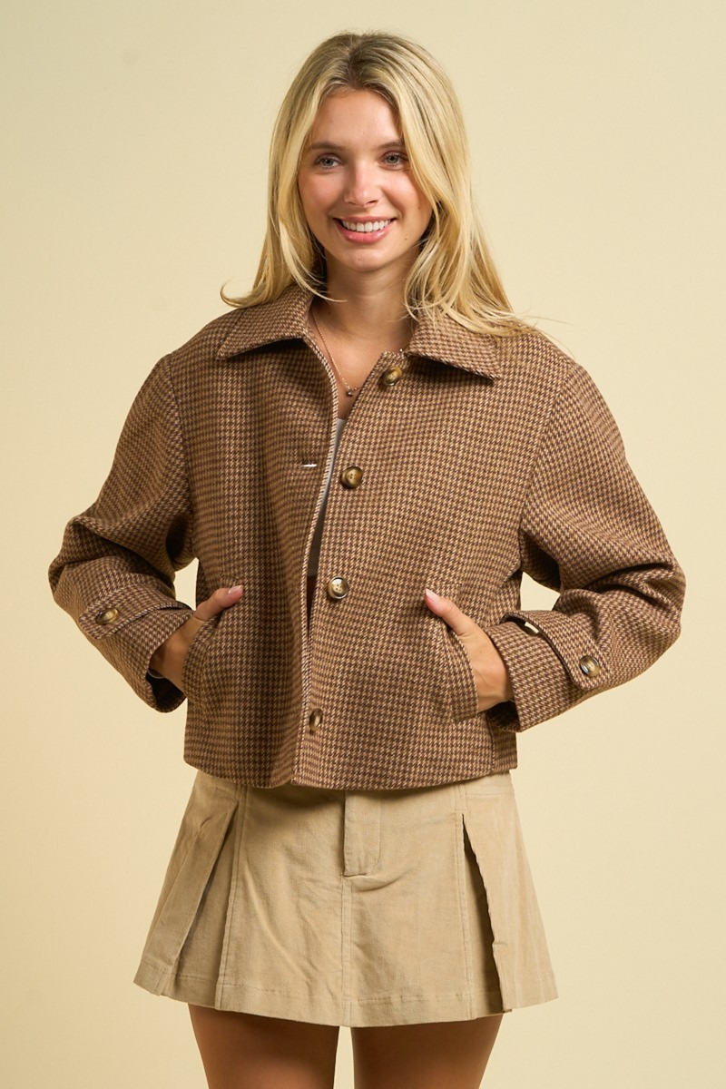 Wheat Big Game Houndstooth Cropped Jacket Jacket