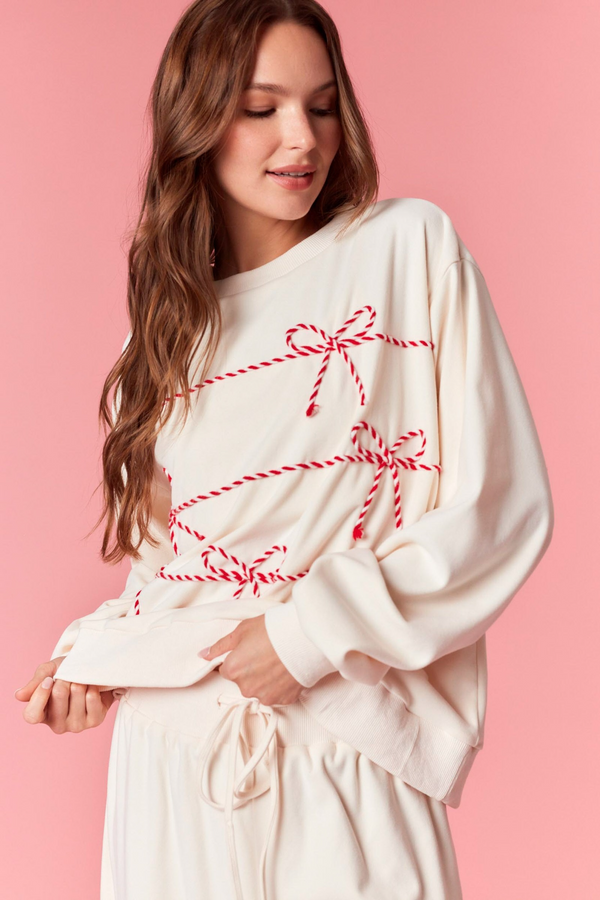 Light Pink Peppermint Twist Bow Sweatshirt Sweatshirt