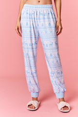 Light Pink Cozy Stripe Christmas Print Joggers Pant