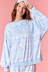 Thistle Cozy Stripe Christmas Print Fleece Top Top